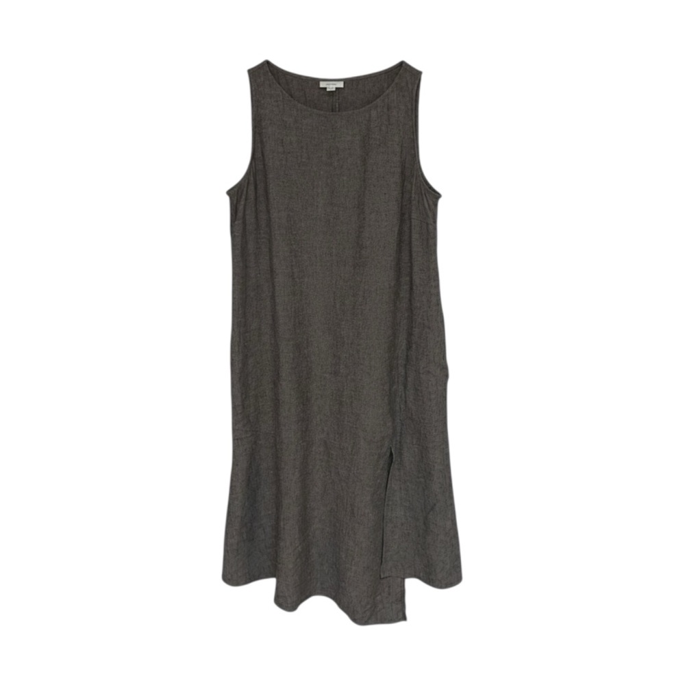 J.Jill Pure Jill Linen Midi Dress Medium Petite Taupe Grey Pockets